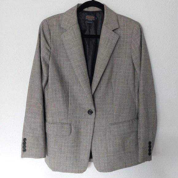 Pendleton Womens 100% Wool Black & White Houndstooth Print Single Button Blazer - Picture 1 of 11